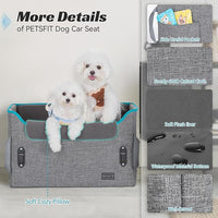 PETSFIT Dog Booster Car Seat for Small/Medium Dogs, Dog Car Seat for Medium Sized Dog with 2 Clip-On Safety Leashes and Patented Buckles, Pet Car Seat with Storage Pockets for Pets Under 45Lbs (Grey)
