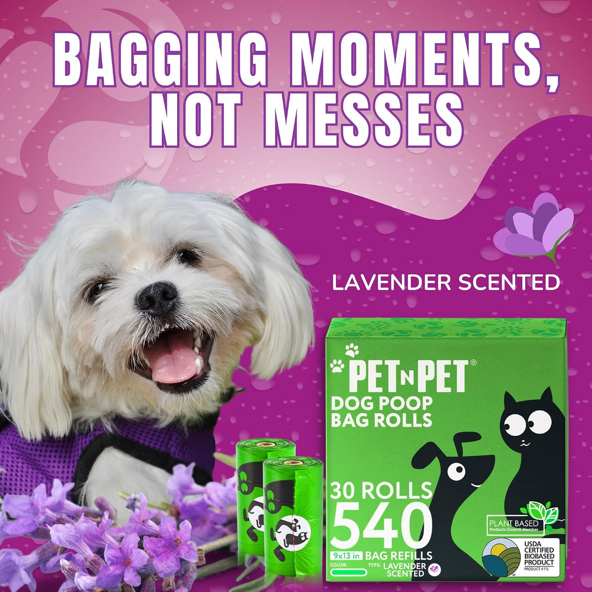 Pet N Pet Dog Poop Bags Rolls, Lavender Scented, Plant Based - Lavender- Scented / 1 Count (Pack of 540) - image 4