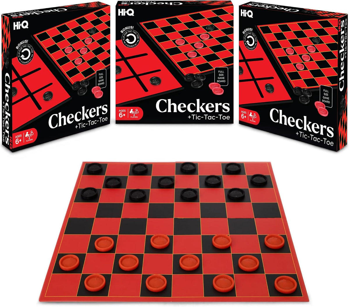 HI-Q Checkers & Tic-Tac-Toe Board Game Set - Checkers +Tic, Toc, Toe / 3-Pack
