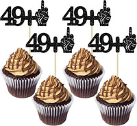 Ephlyn 1Pc 49+1 Black Glitter Cake Topper 50th Birthday Party Cake - 50th-24Pcs / Black