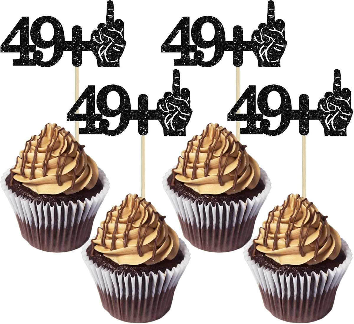 Ephlyn 1Pc 49+1 Black Glitter Cake Topper 50th Birthday Party Cake - 50th-24Pcs / Black