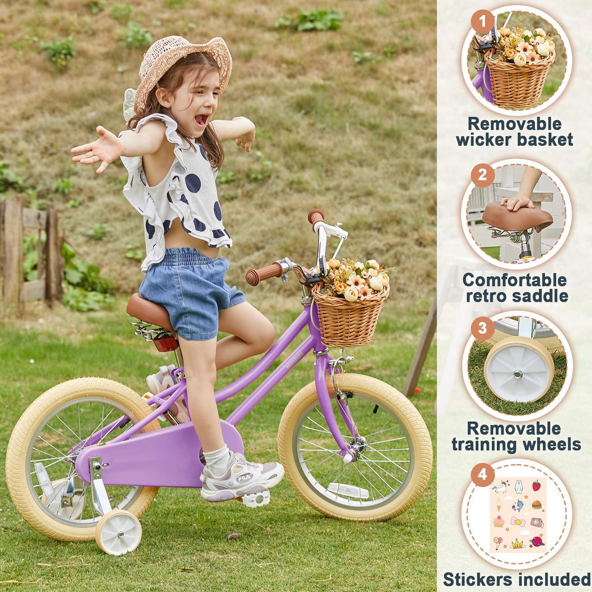 Petimini 12 14 16 18 20 Inch Kids Toddler Bike for Boys Girls – Fun for Kids & Family - Purple / 14 Inch - image 4
