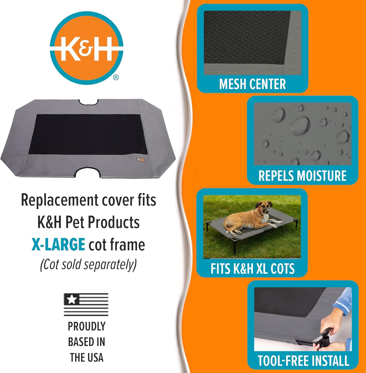 K&H Outdoor Elevated Dog Bed Pet Cot Replacement Cover - Gray/Black Mesh / X-Large 50 X 32 Inches - image 4
