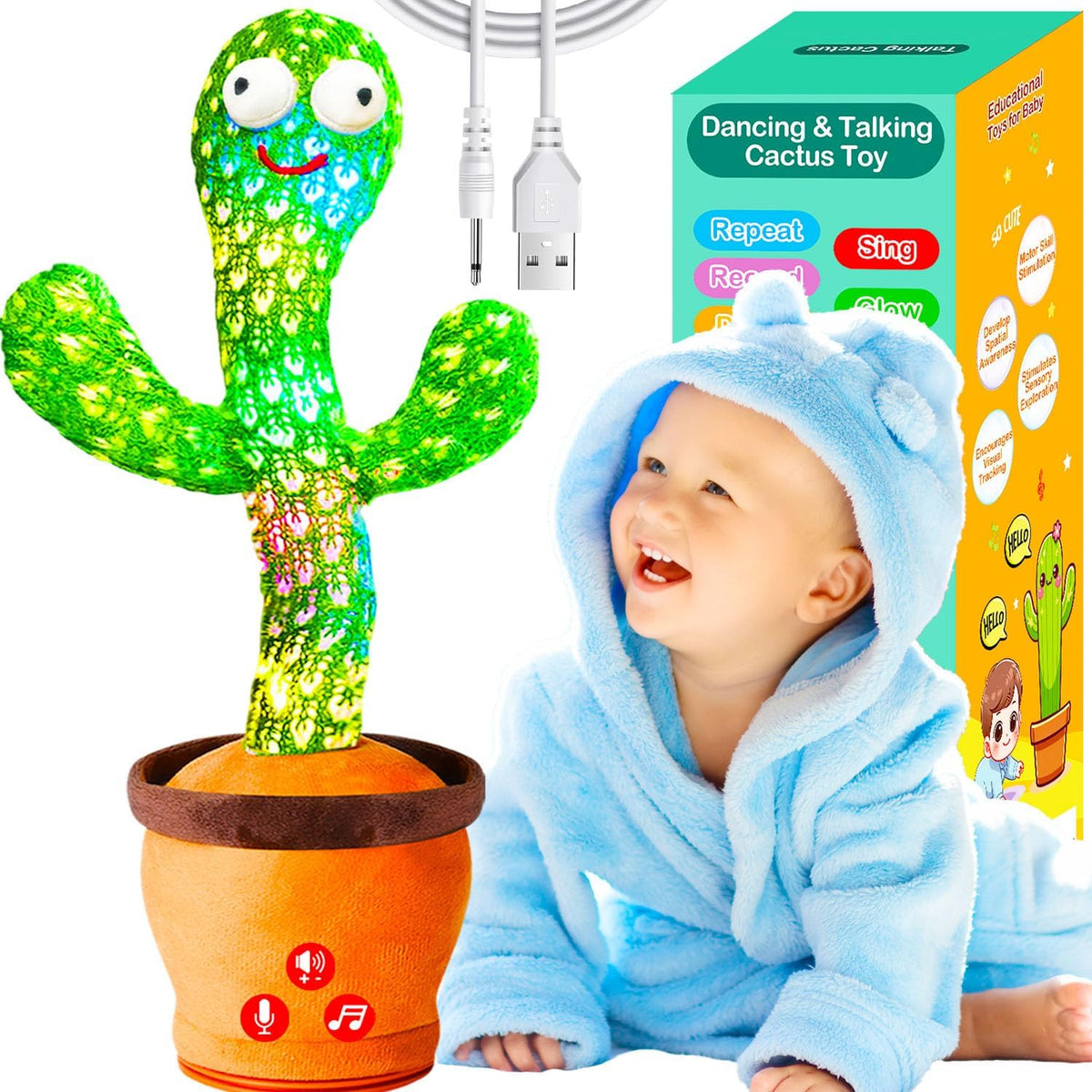 Rechargeable Dancing Talking Cactus Toy - Green
