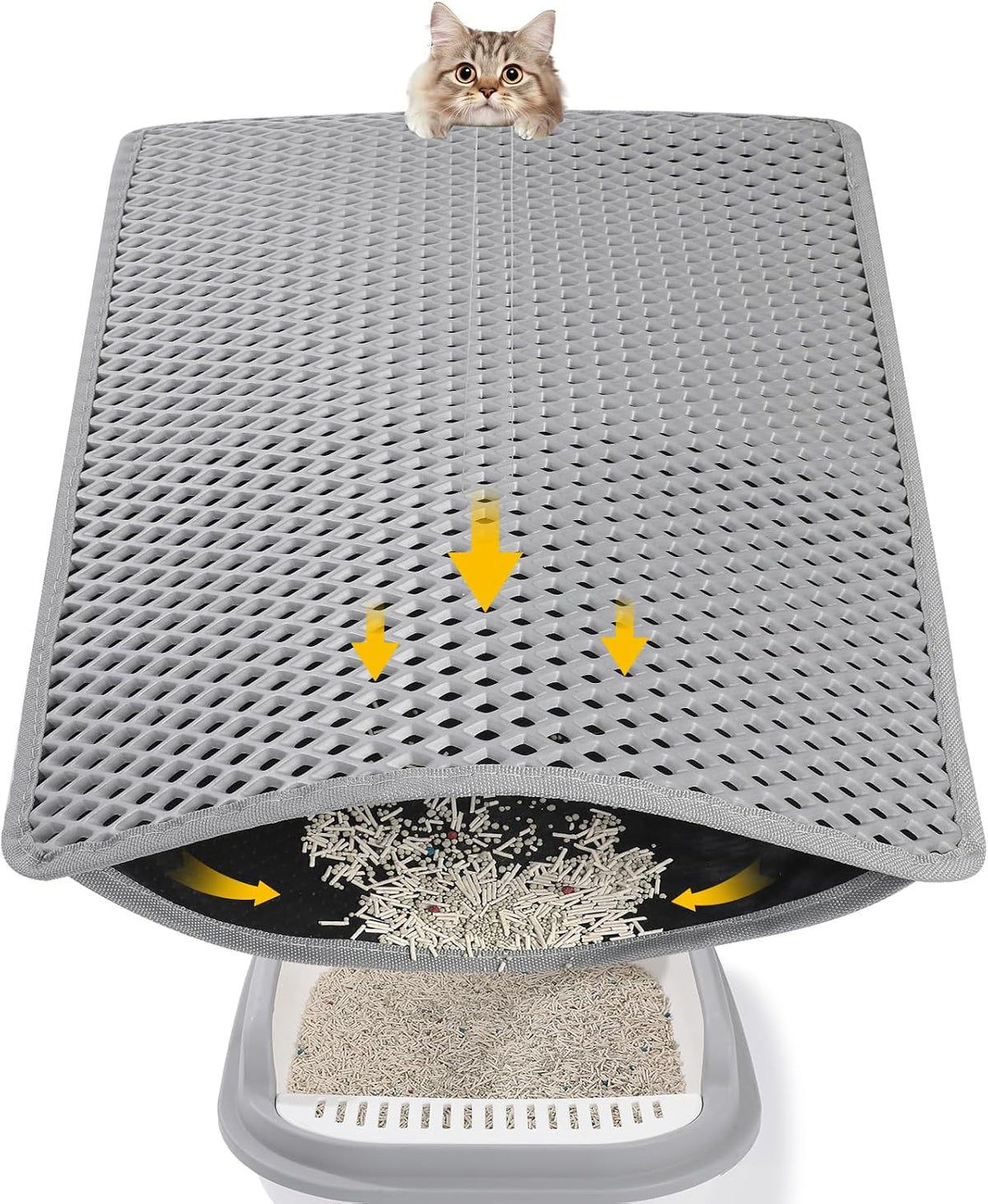 Double Layer Cat Litter Mat, Waterproof Non-Slip - grey / 24x15 inch