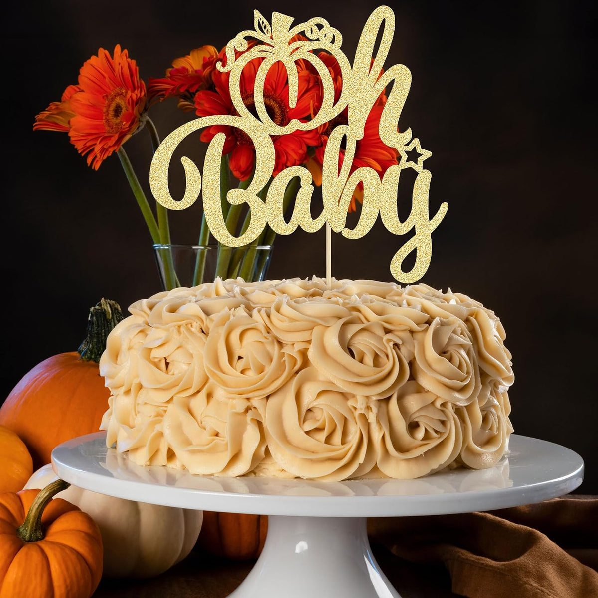 Gyufise 24Pcs Pumpkin Oh Baby Cupcake Toppers Pink Fall Pumpkin - Gold 13 - image 4