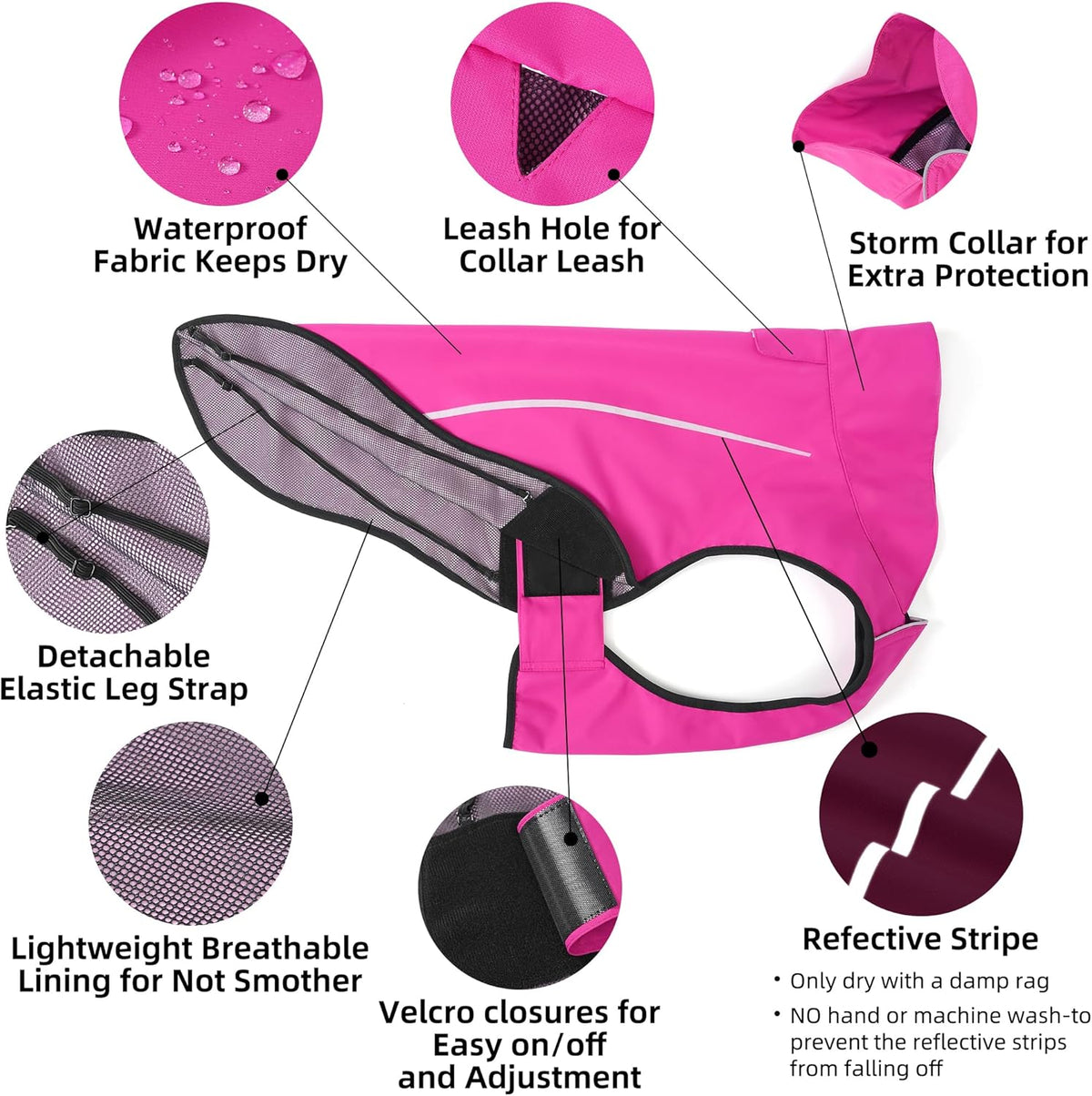 Mile High Life Dog Raincoat - L Chest 32"-40" / Hot Pink - image 3