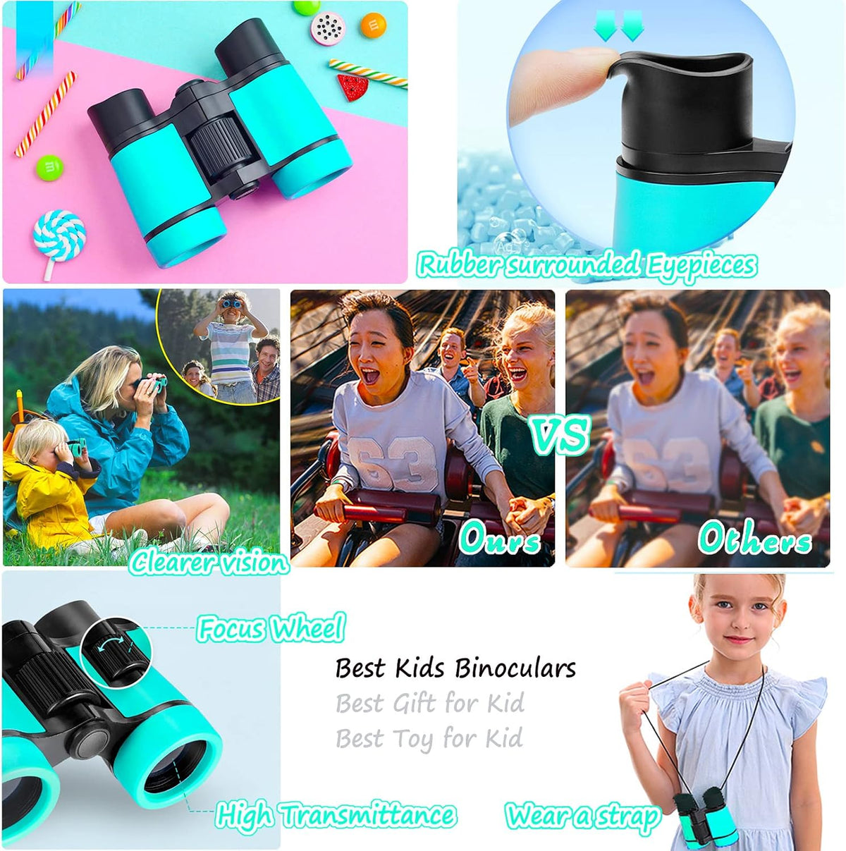 Kids Binoculars Ages 3-12 with Compass & Whistle – Fun for Kids & Family - Nacy Blue - image 4