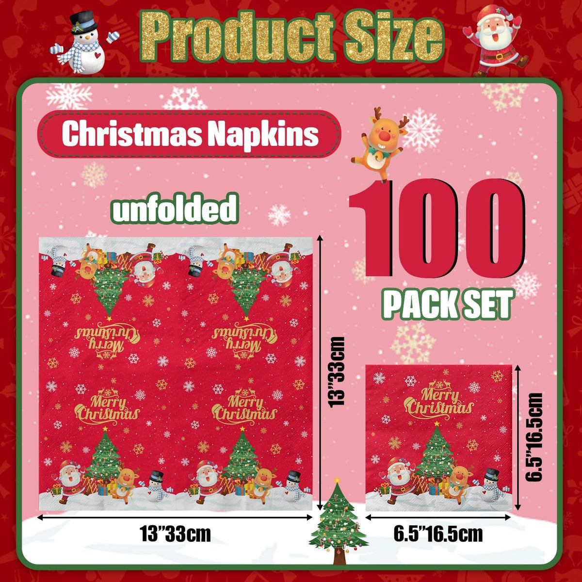 100Pcs Butterfly Napkins, Fairy Napkin - Red Christmas - image 2