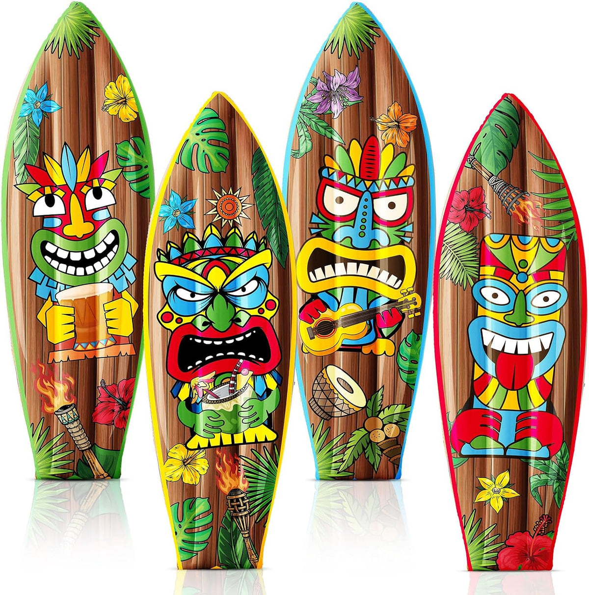 JellyArch inflatable surfboard decorations with tropical flower print, set of 4 - view 9