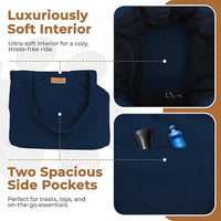 Corduroy Dog Carrier - Lightweight Cotton Soft-Sided Pet Tote with Safety Harness Clip - Breathable Travel Carrier for Small Dogs and Puppies (Dark Blue)