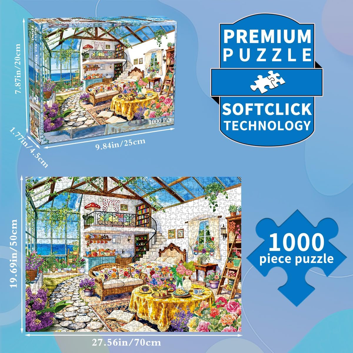 1000 Piece Jigsaw Puzzle, French Riviera Flower Market - Sea-view Room - image 3
