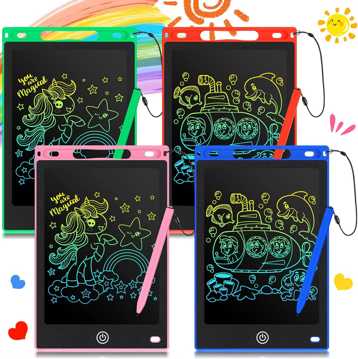 Zonon 4 Pcs LCD Writing Tablet for Kid, Red, Green, Pink - Blue, Red, Green, Pink