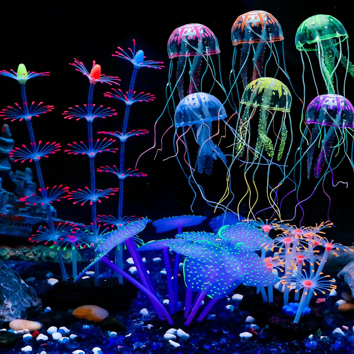 Uniclife 4 Pack Fish Tank Decorations Glowing Effect Aquarium Décor - Décor Kits