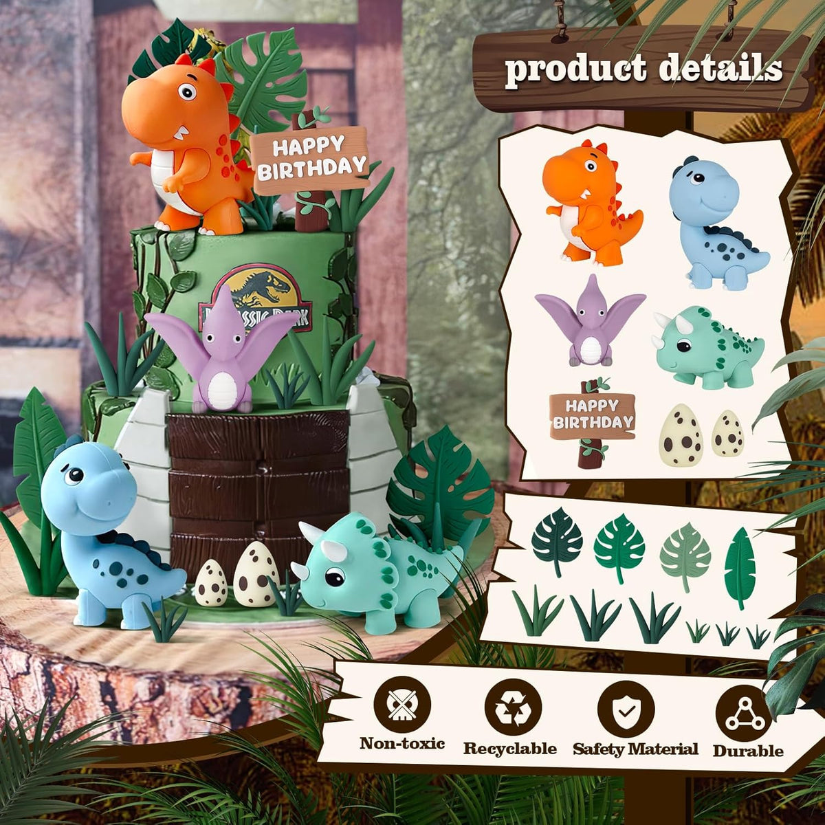 19pcs Safari Animal Cake Topper - Dinosaur Style - image 3