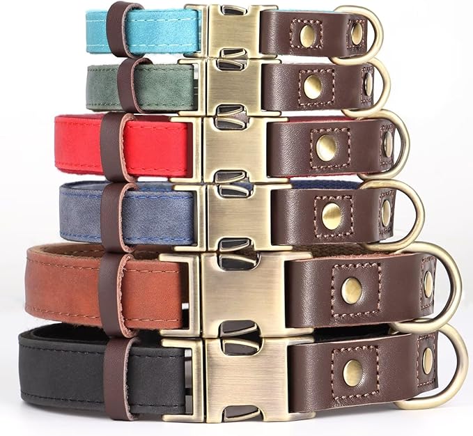 Didog Soft PU Leather Dog Collars for Medium Dogs,Classic Adjustable Dog Collars with Quick Release Metal Buckle,Easy Clean and Comfortable with Nylon Lining,Green,M Neck 13-19"