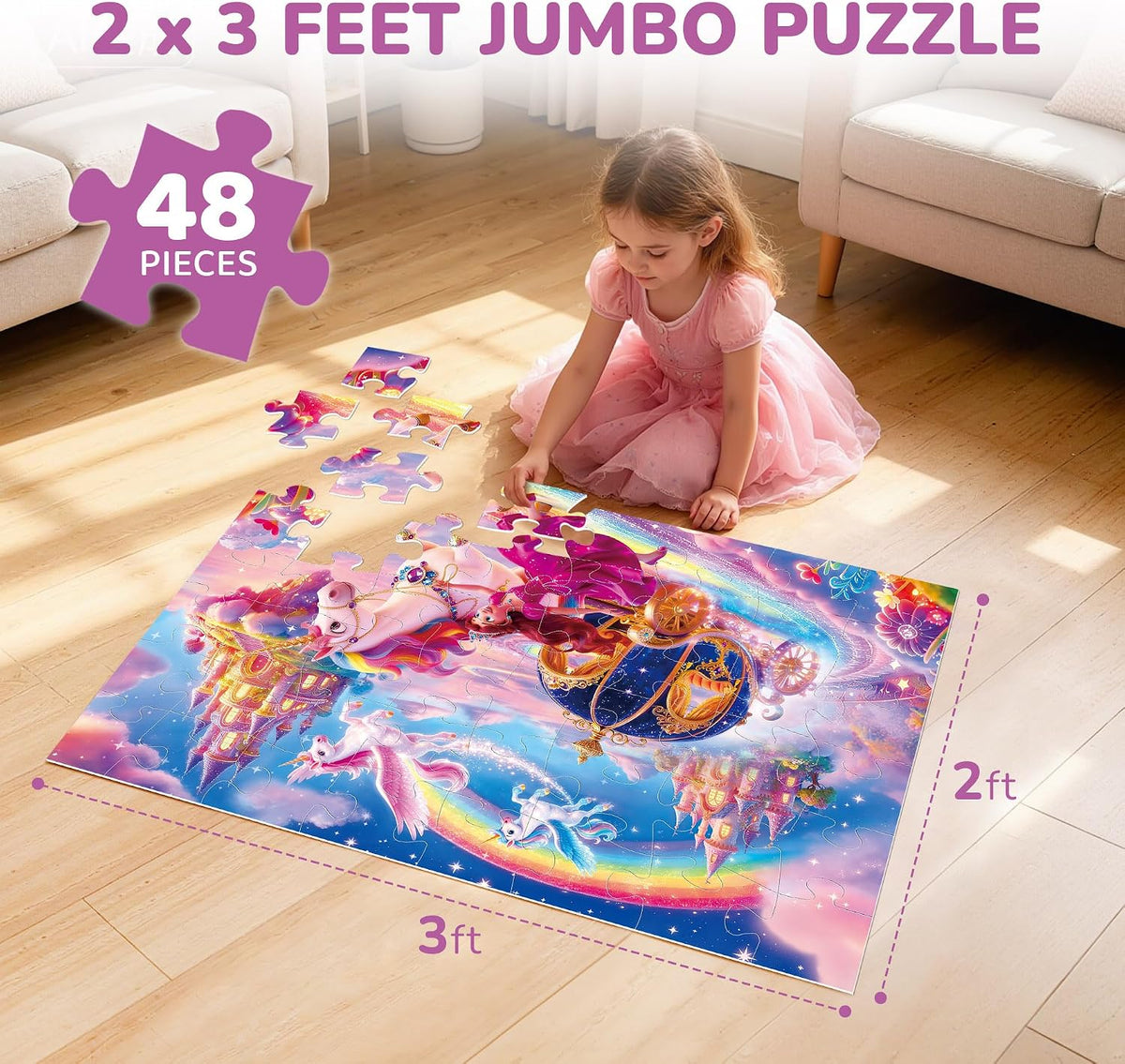 BenBen mermaid floor puzzle for kids, 52 large cardboard pieces with carrying box - view 7