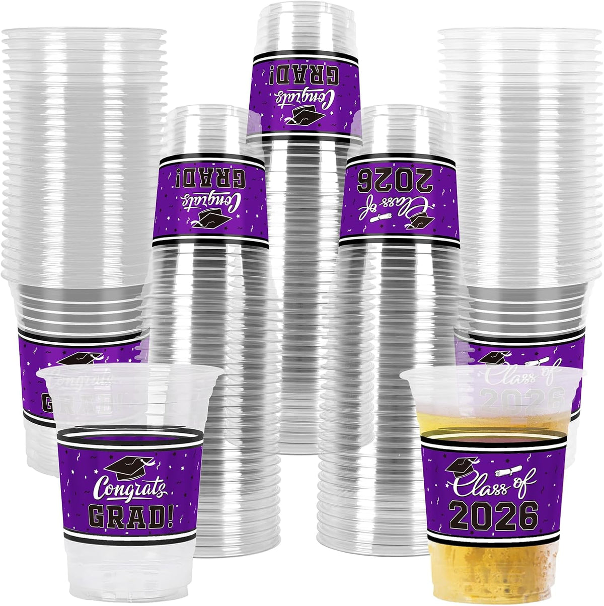 Gatherfun 100 Pcs 16oz Football Plastic Cups - Pruple
