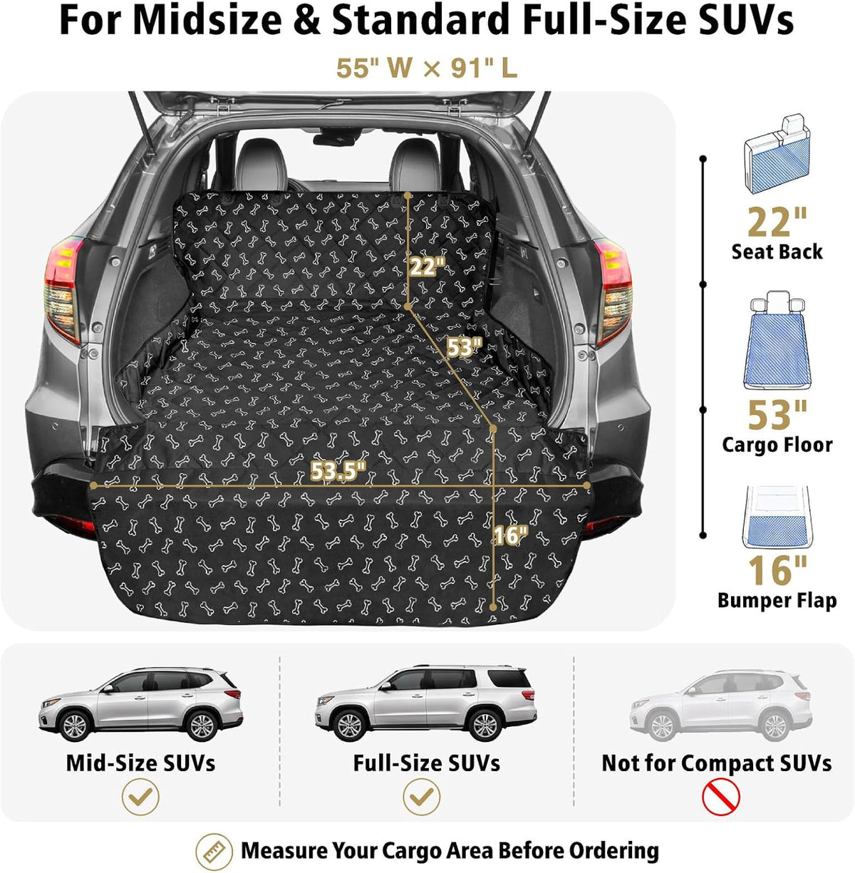 SUV Cargo Liner for Dogs - Trunk Cover for SUV with Bumper Flap Protector – Essentials for Dogs - Bone / Standard: 55" x 91" - image 2