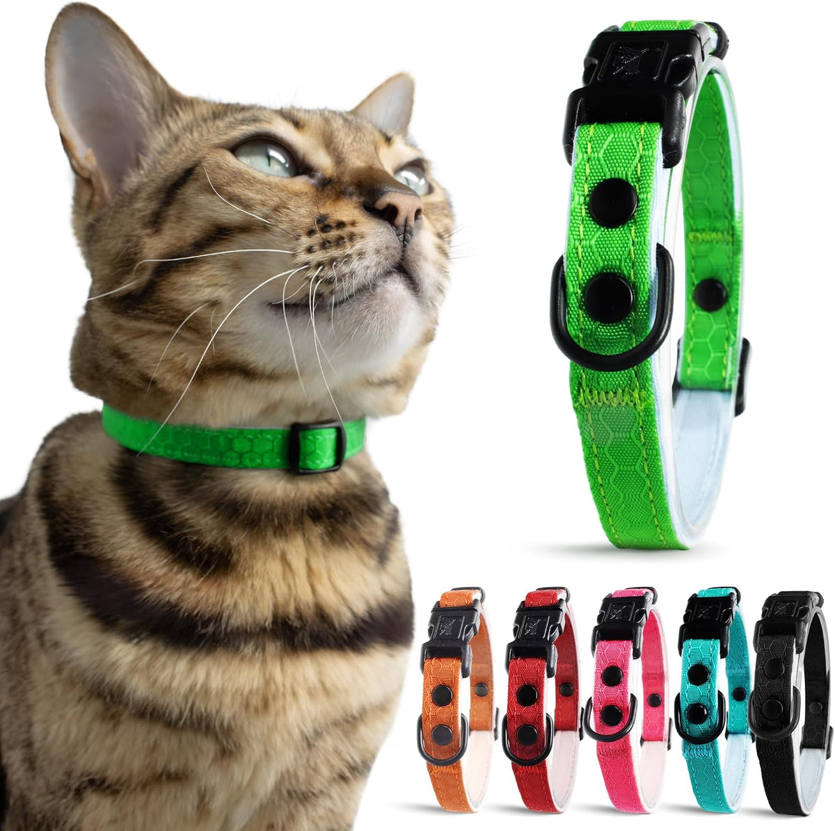 OutdoorBengal Durable Breakaway Cat Collar, No Bell – Essentials for Cats - Monstera Green / Adult