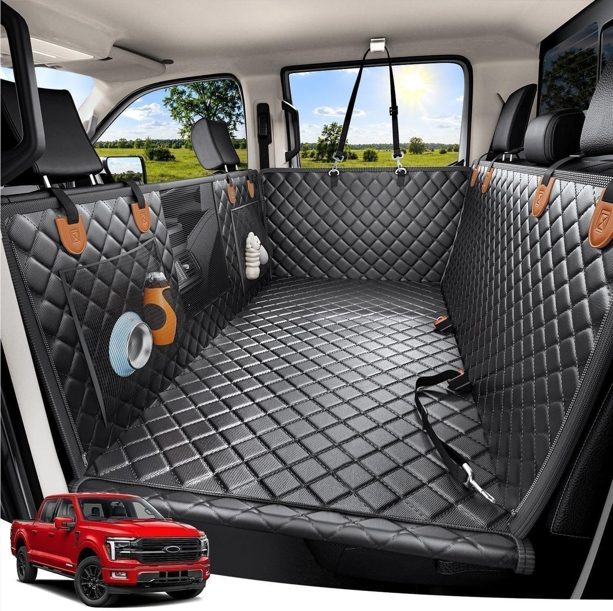 Zanch Hard Bottom Dog Seat Cover for Trucks - Black+Orange / Standard - Cars, SUVs & Medium Trucks