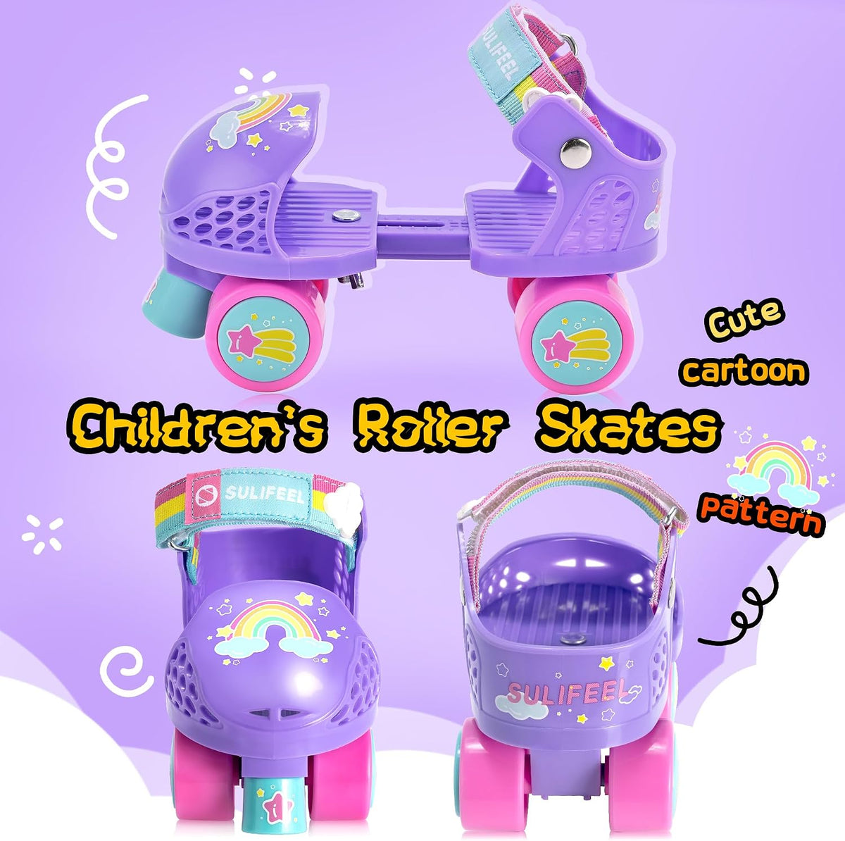 SULIFEEL Kids Adjustable Quad Roller Skates for Girls and Boys – Fun for Kids & Family - Unicorn Purple - image 2