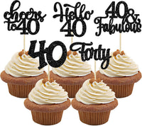 30pcs 16th Birthday Cupcake Toppers - 40th / Black