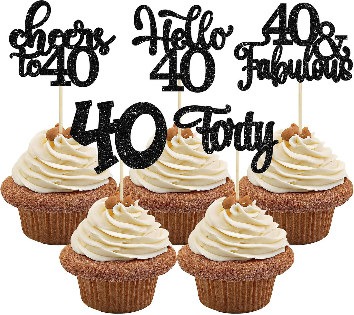 30pcs 16th Birthday Cupcake Toppers - 40th / Black
