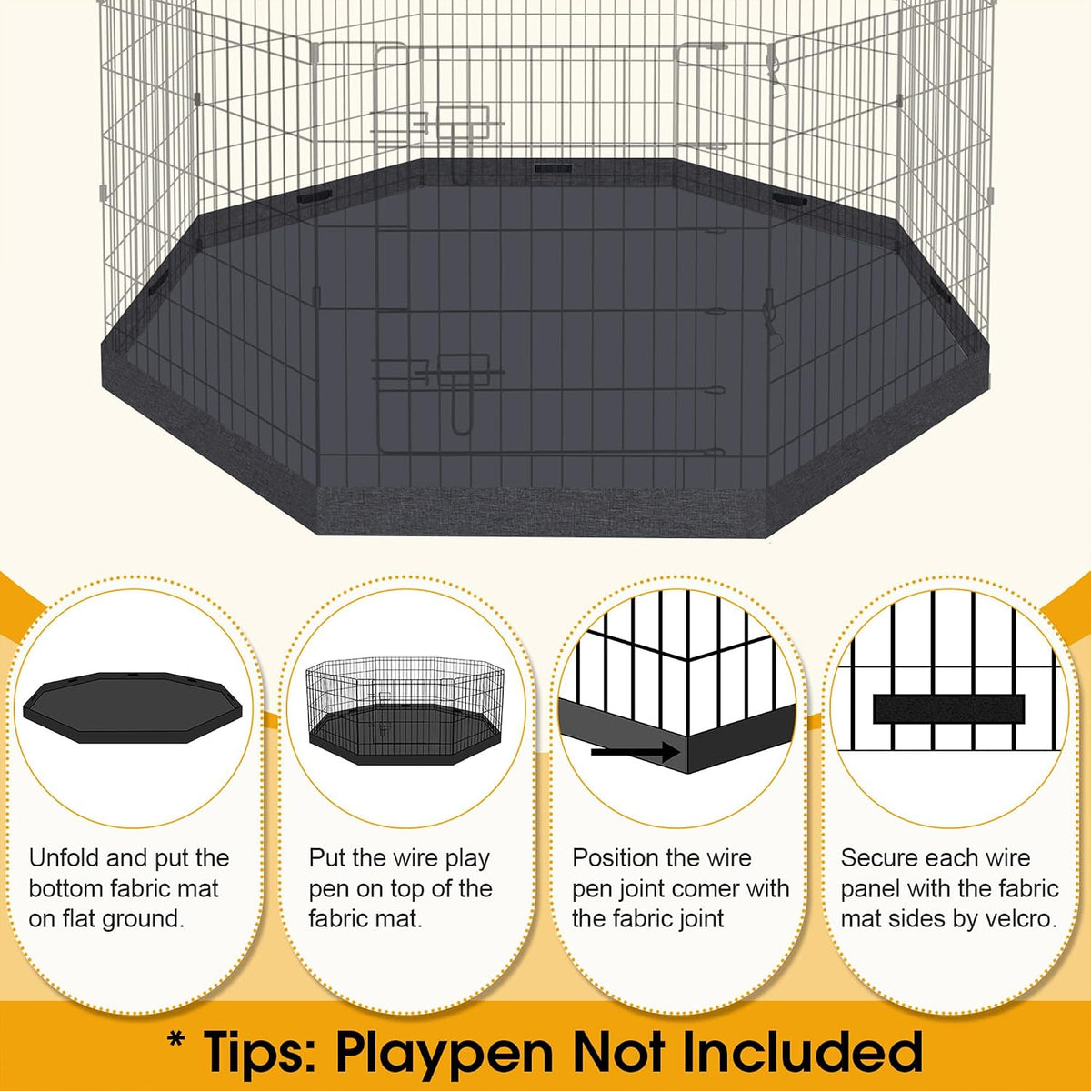 PEEKABOO Foldable Rustproof Dog Playpen with Door, 8 Panels 24"H – Essentials for Dogs - Only Octagonal Bottom Pad - image 4