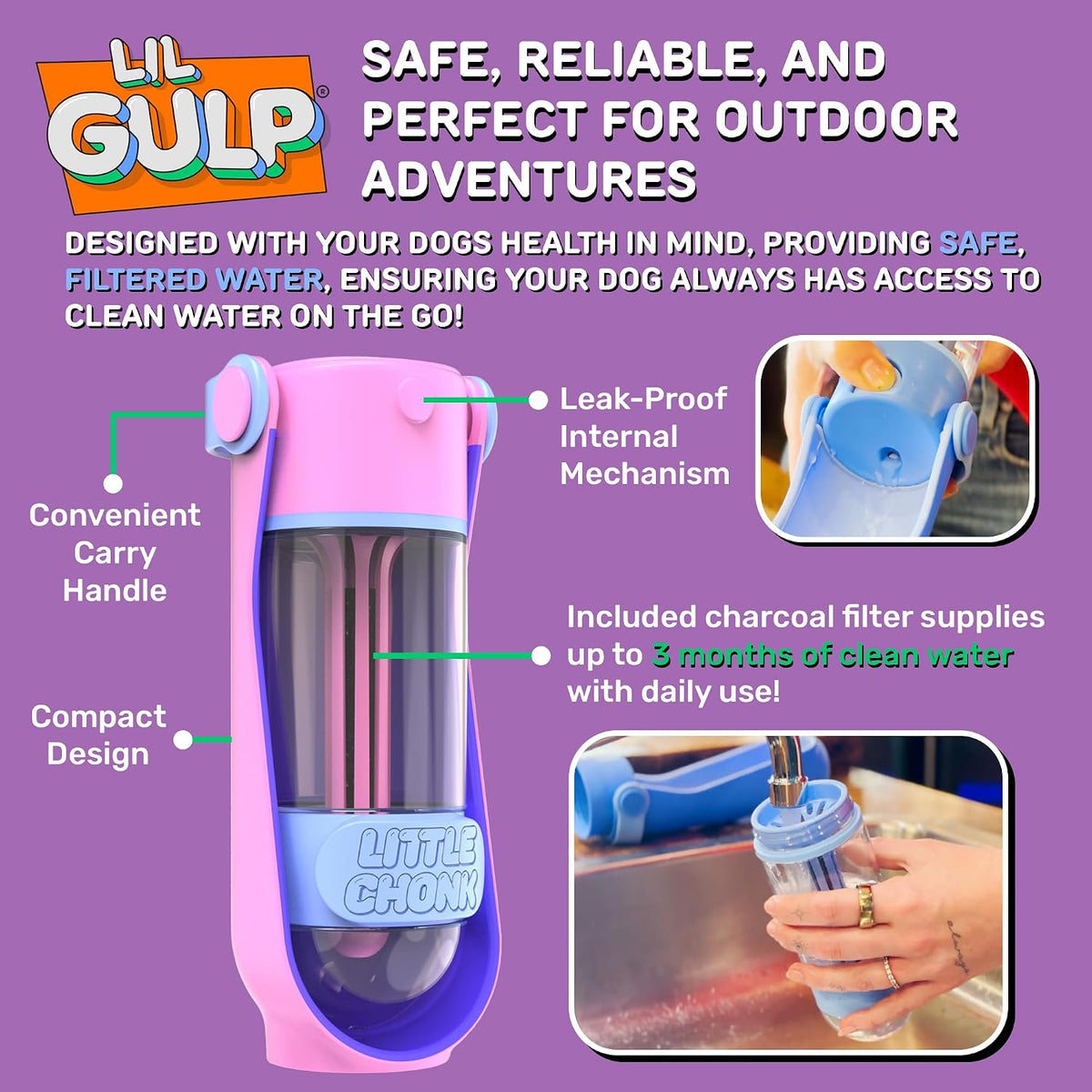 Lil Gulp Dog Water Bottle 15 Fl oz Filtered Portable Travel Bottle – Essentials for Dogs - Power Punch - image 2