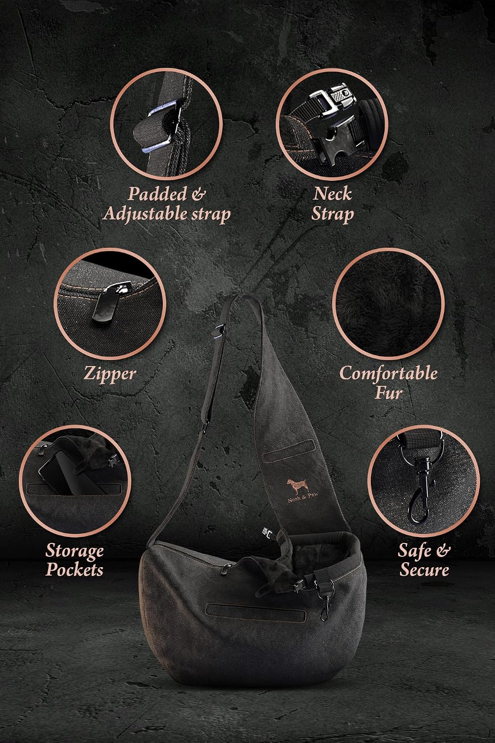 Noah & Paw Dog Sling Carrier for Small Dogs 5-18lb - Black (Denim) / 18.0"L x 10.0"W x 5.5"H - image 4