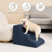 EHEYCIGA Curved Dog Stairs Ramp for Small Dogs 15.7" H, 3-Step Dog Steps for Couch Sofa and Chair, Pet Stairs for Cats, Non-Slip Balanced Pet Steps Indoor, Navy