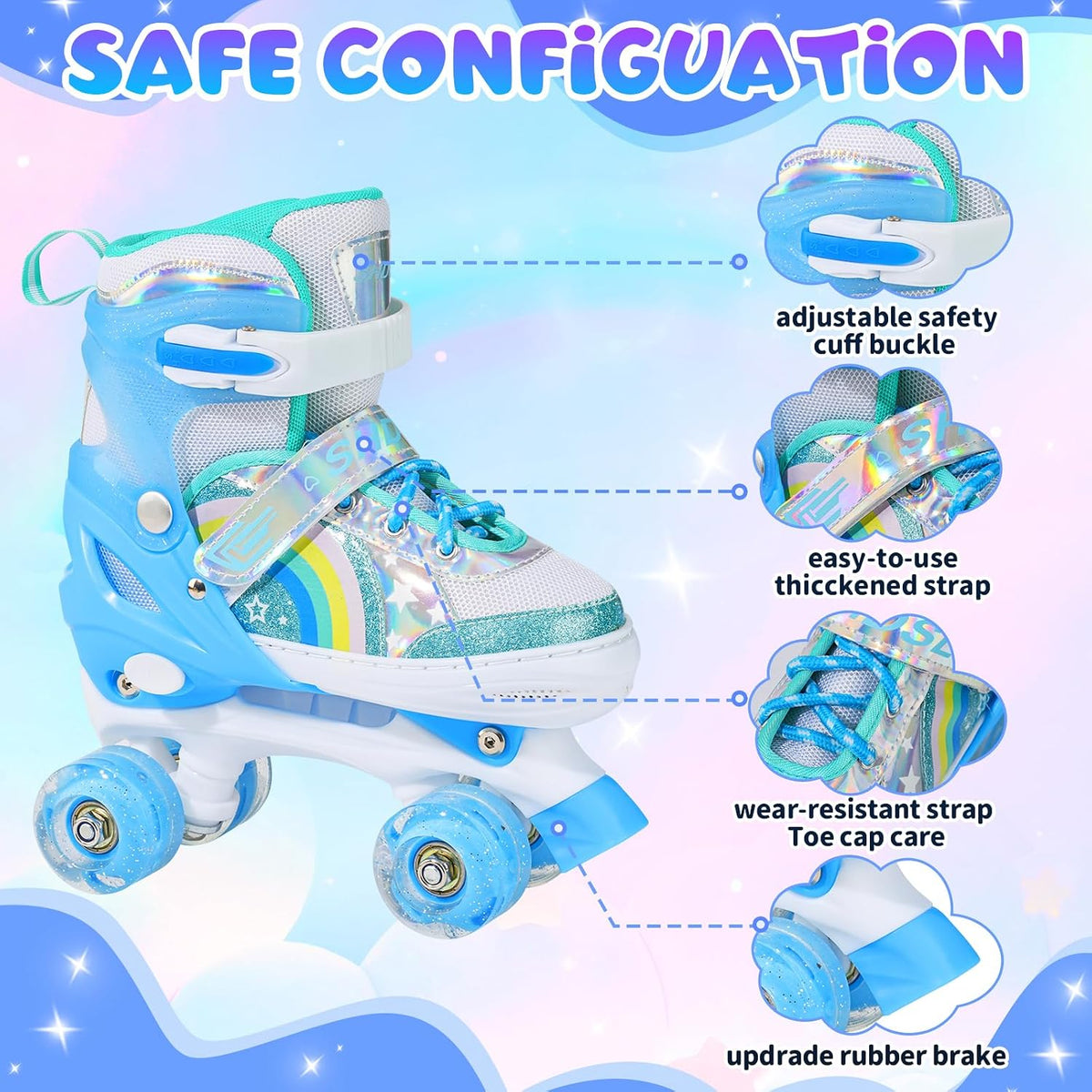 SHDSL pink rainbow light up adjustable roller skates for girls - view 25