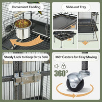 ZENY 68-Inch Birdcage, Playtop Parrot Cage, Wrought Iron Bird Cage with Rolling Stand, Heavy-Duty Pet Bird House for Parrot Cockatiel Cockatoo Parakeet Macaw Finches, Black