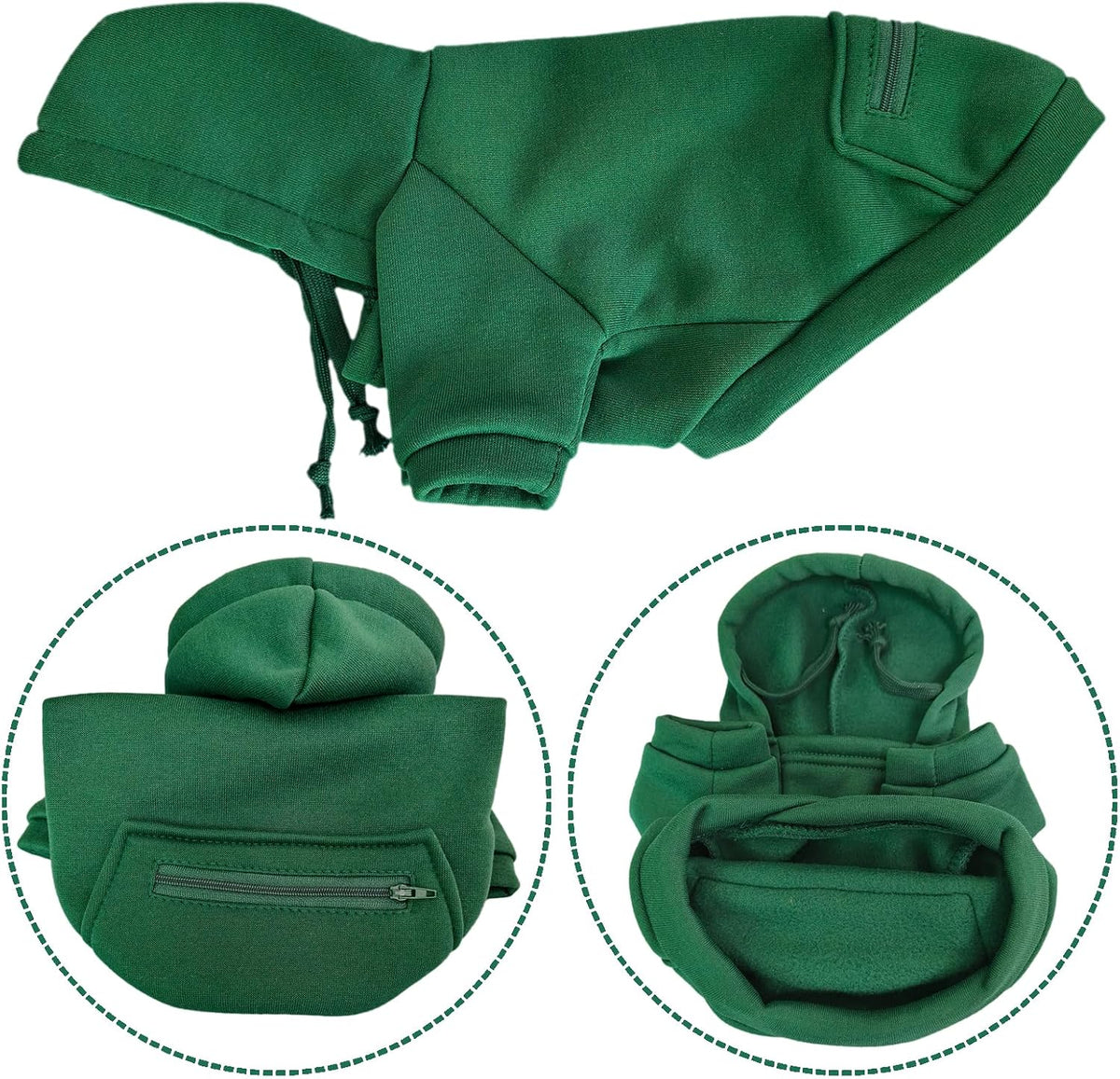 Dog Hoodies for Small Dogs with Zipper Pocket - Green / X-Large - image 3