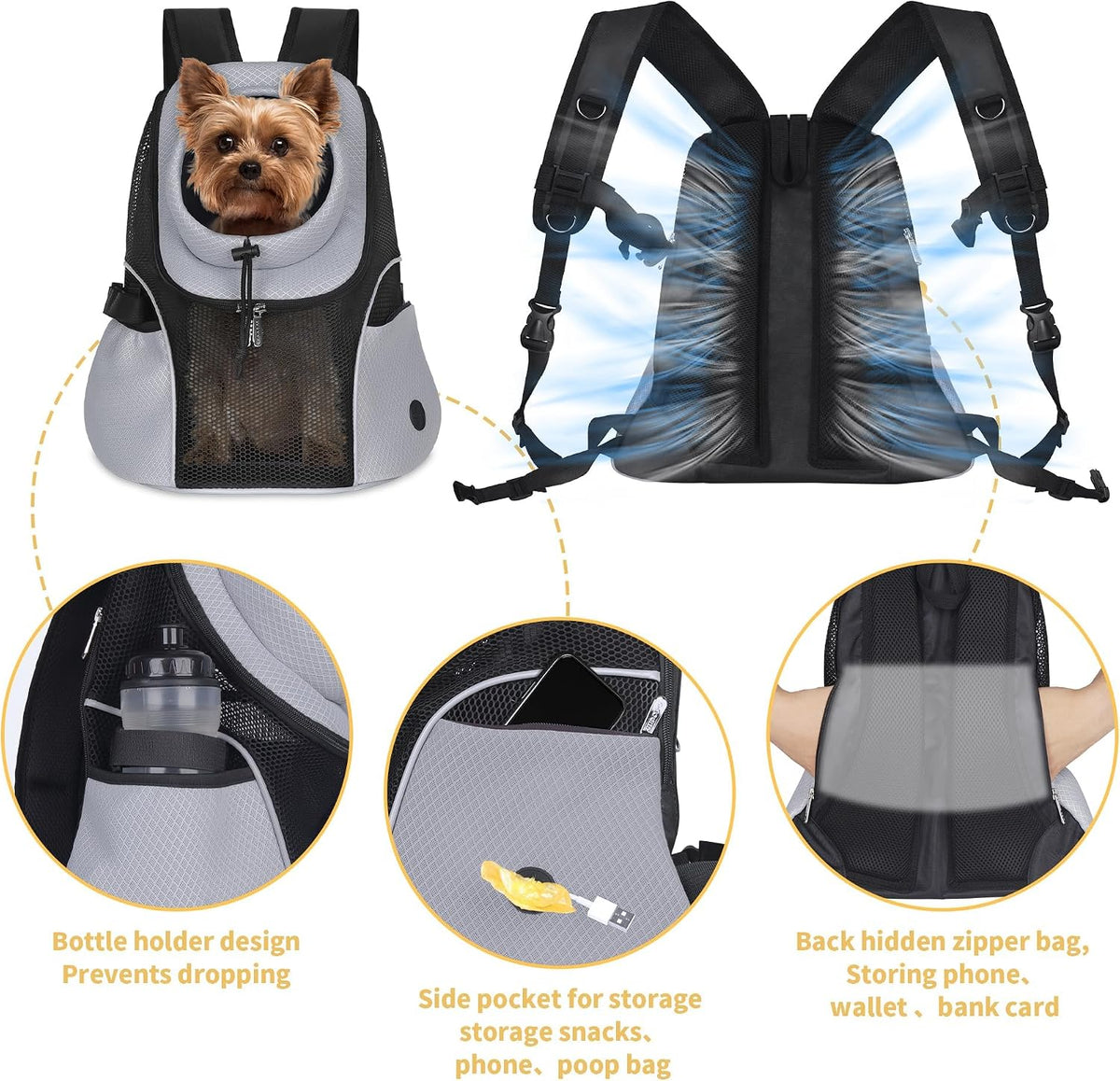 WOYYHO Pet Dog Carrier Backpack - Grey / Medium(5-9lbs) - image 3