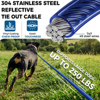 Tie Out Cable for Dogs, 50FT Dog Leads for Yard Chew Proof, Heavy Duty Leash for Large Dogs Up - 250lbs / 100ft / Blue - image 3
