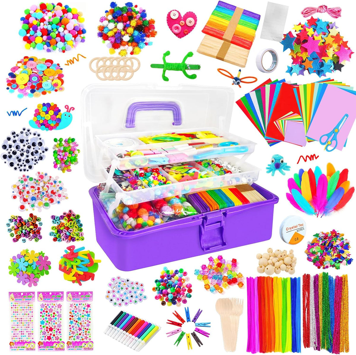 Itopstar 3000 Kids Arts and Crafts Supplies for Kids Crafting Supply - Purple 3000pcs