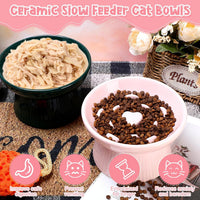 Tioncy 2 Pcs Ceramic Elevated Slow Feeder Cat Bowl - Pink, Dark Green / 2 - image 4