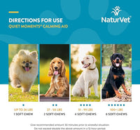 NaturVet Quiet Moments Calming Dog Supplement, Dog Soft Chews with Melatonin to Help Reduce Stress from Storms, The Vet, Fireworks, and Travel, Bacon and Chicken Flavored Pet Supplement, 65 Count