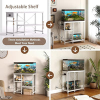 20-29 Gallon Fish Tank Stand with Power Outlet & LED Light, Metal Aquarium Stand with 3 Tier Adjustable Storage Shelves, Tank Stand for Reptile Tank, Turtle Tank, 30.7" L*13.8" W, White