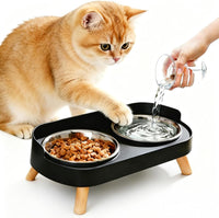 Elevated Cat Bowls with Food Mat - Cat Bowls - Black