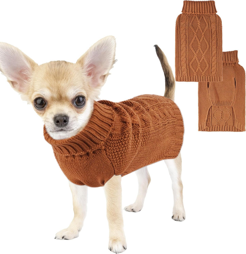 Dog Sweaters for Small Dogs XS Dog Sweater Winter Dog Clothes Boy - Small / Brown