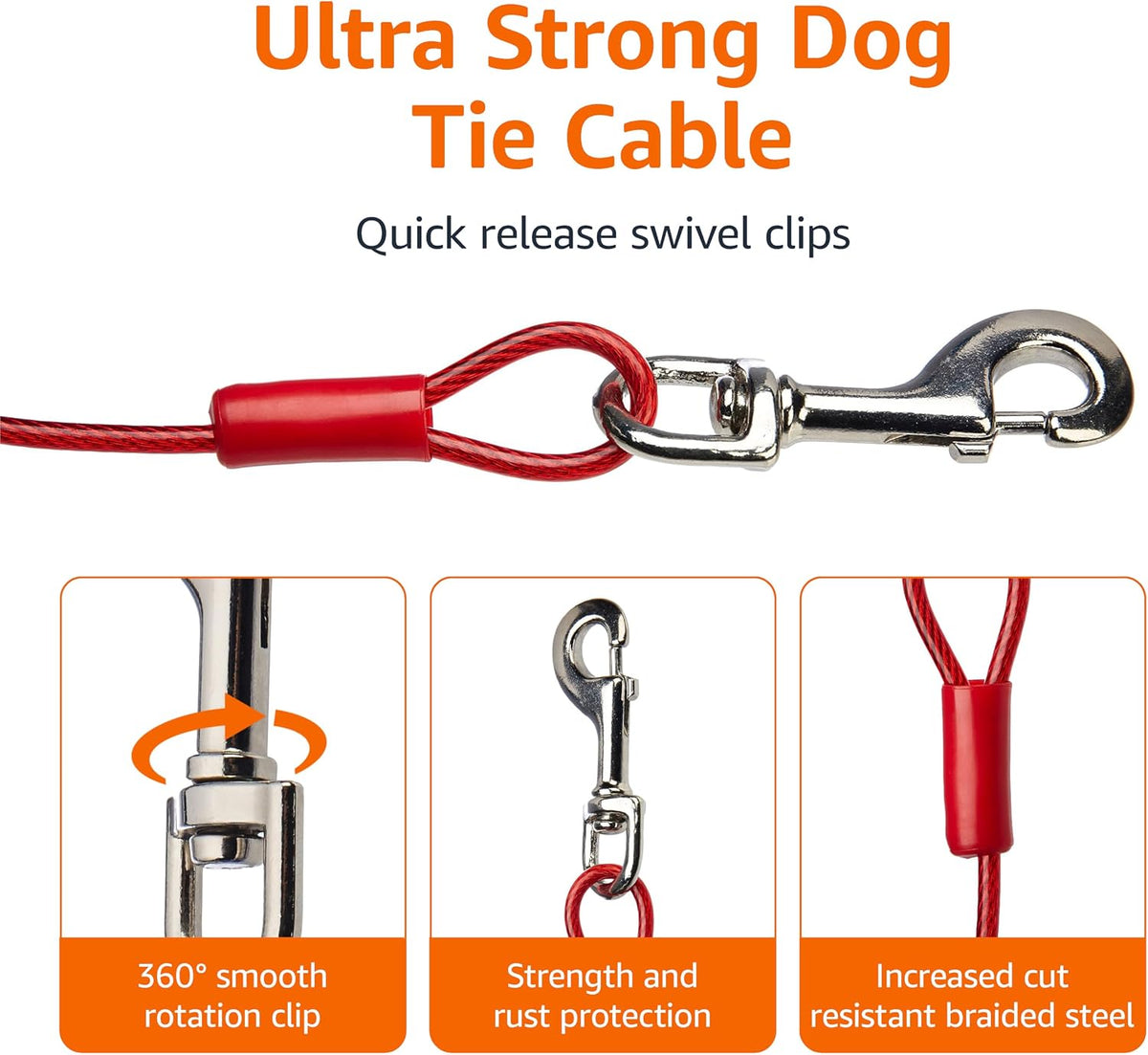Amazon Basics Rust-Free Steel Wire Tie-Out Cable for Large Dogs up - Red / 30 Feet (Pack of 1) - image 2