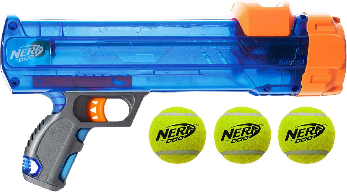 Nerf Dog Tennis Ball Blaster Dog Toy – Essentials for Dogs - 12 in Translucent Blaster with 3 Balls / Dog - image 4