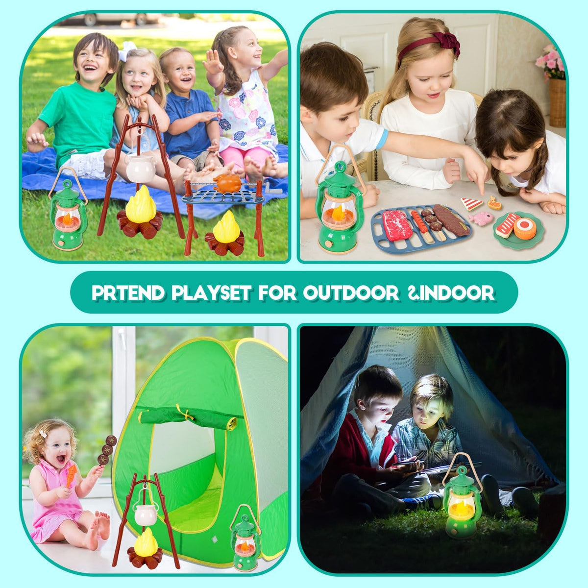 Viwulute kids camping set with pop up play tent, toy camp light and campfire - view 3