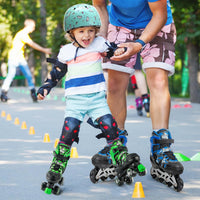 Kuxuan Adjustable Roller Skates with Fun Illuminating Rollerskate - Camo Green / Small - Little Kid(10C-13C) - image 2