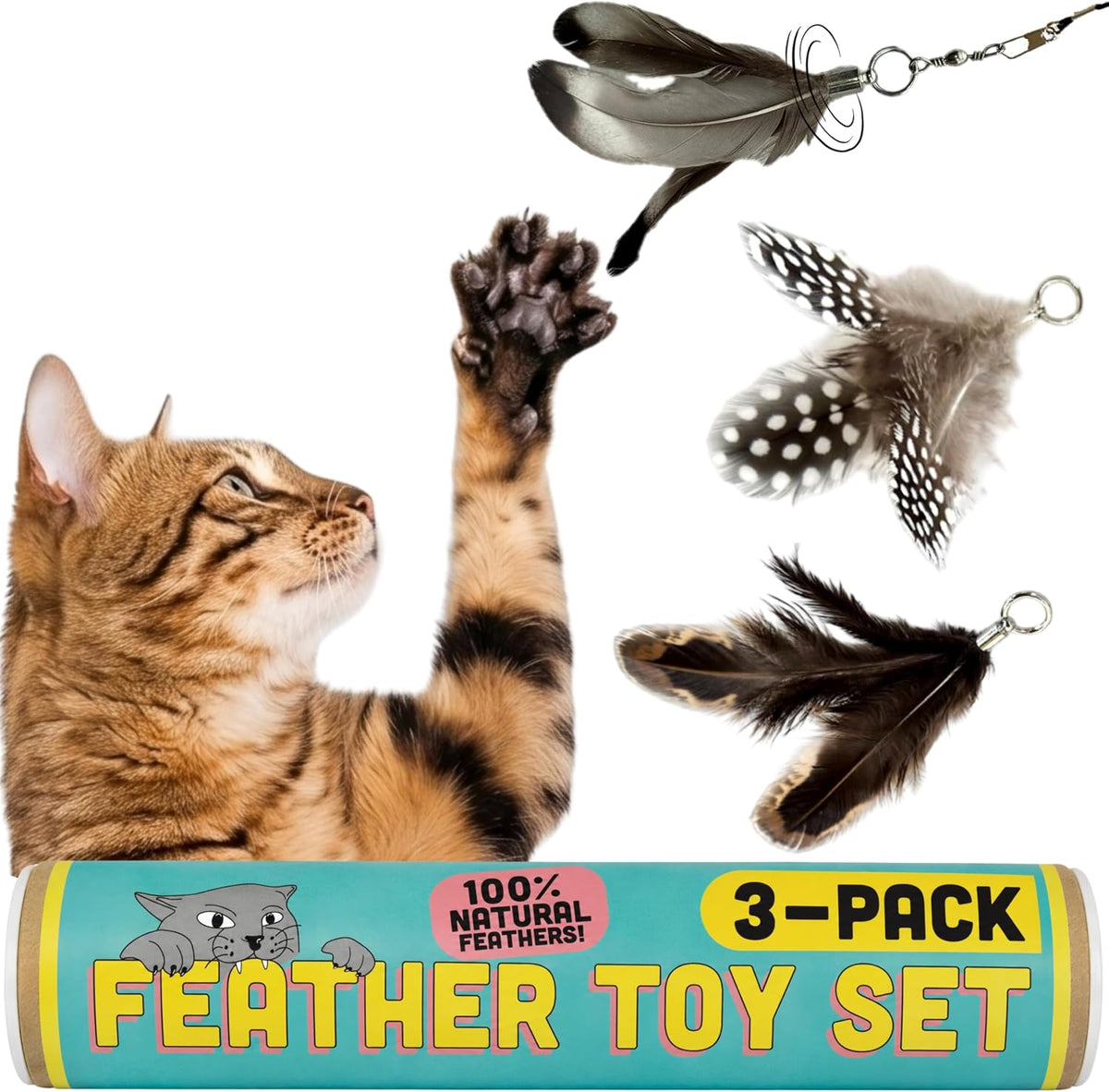 Forever Stick Refill 9-Pack, Feather Cat Wand Toy Attachment – Essentials for Cats - Feather Toys Refill 3-Pack