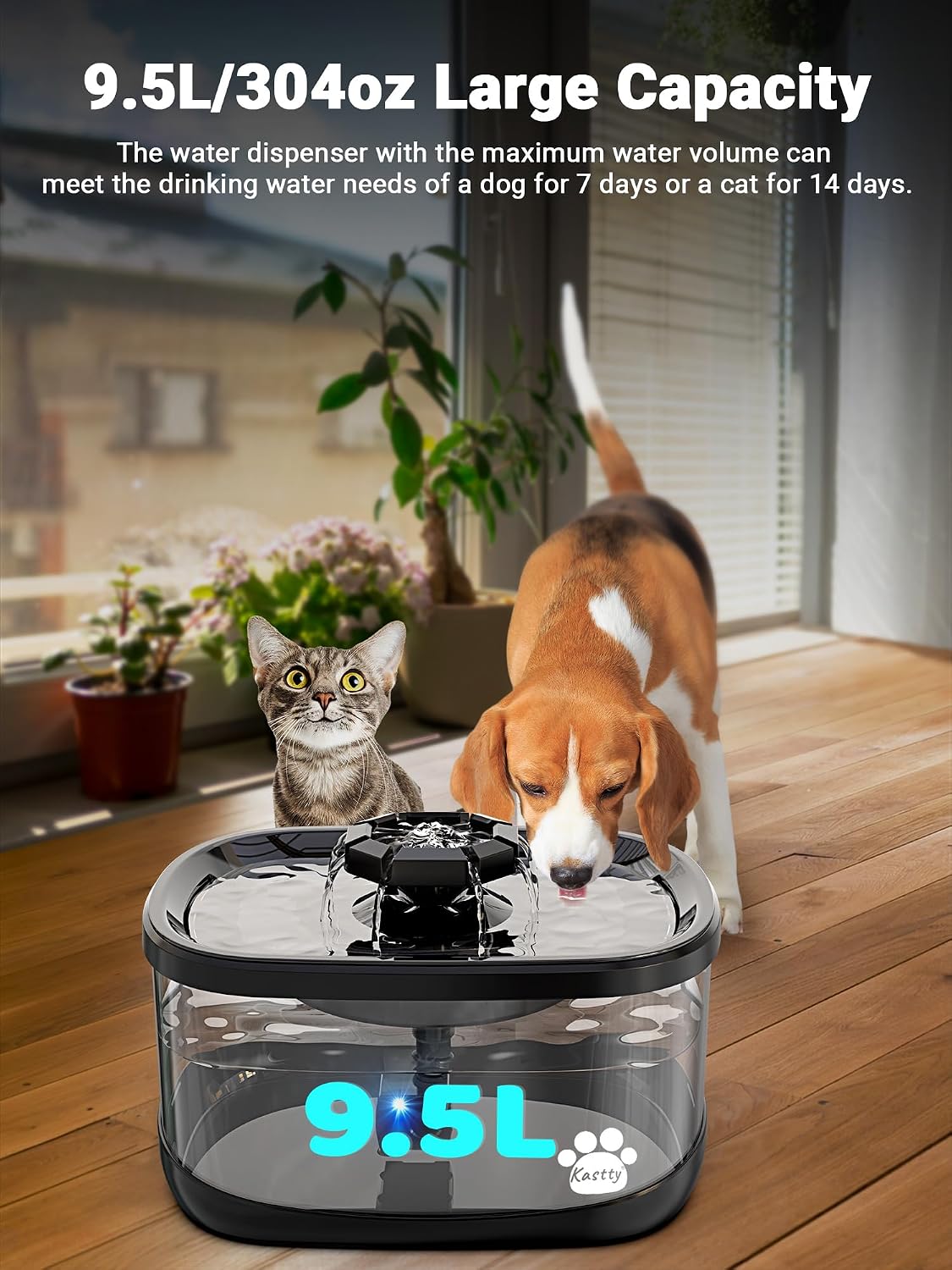 Kastty 2.5Gal/9.5L Dog Water Fountain Extra Large Pet Water Fountain - Black - image 2