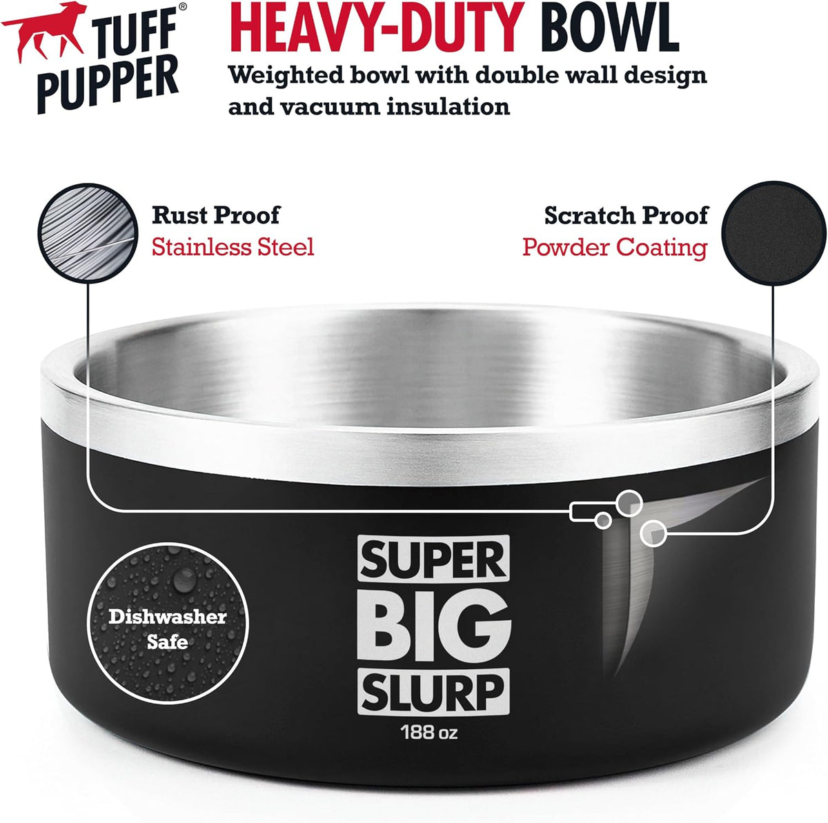 Tuff Pupper 100 oz Heavy Duty Insulated Stainless Steel Dog Bowl - 188oz / Epic Black - image 3